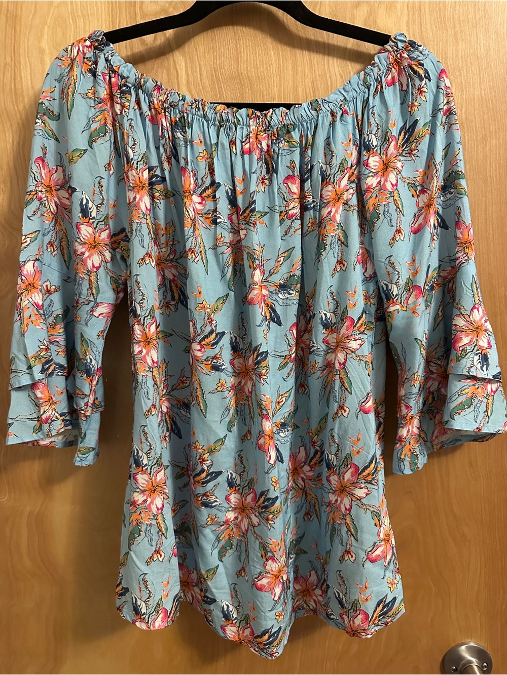 Women’s Light Blue Floral Off-Shoulder Top